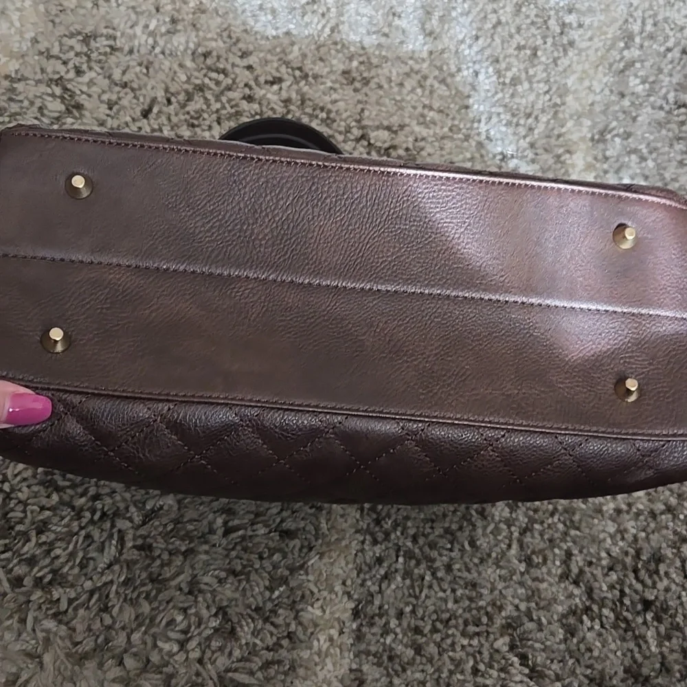 Montana West Quilted Brown and Gold Shoulder Bag
